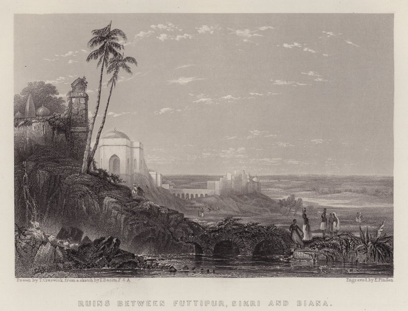 Ruiner mellan Futtipur, Sikri och Biana (färg litho) av Thomas Creswick