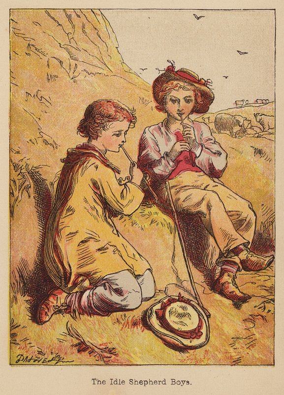 De sysslolösa herdepojkarna (kolorerad gravyr) av Thomas Dalziel