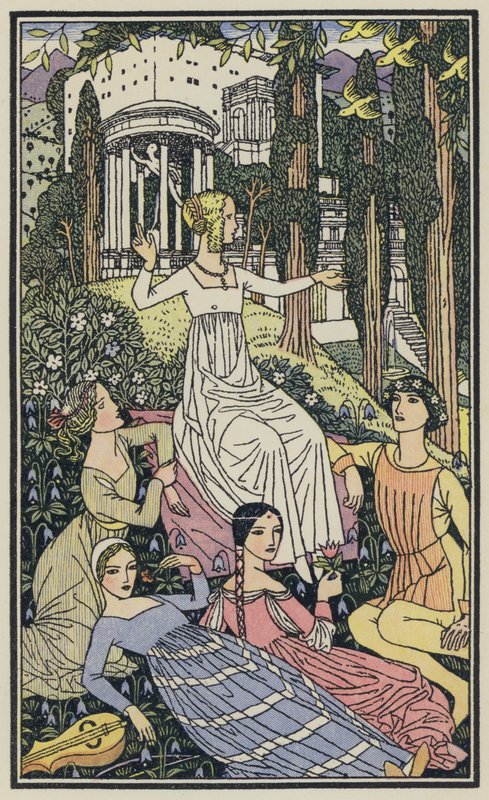 Illustration till Boccaccios Dekameron (färglitografi) av Thomas Derrick