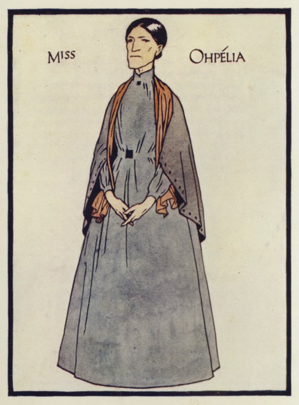 Miss Ophelia, en karaktär från Onkel Toms stuga (färglitografi) av Thomas Derrick