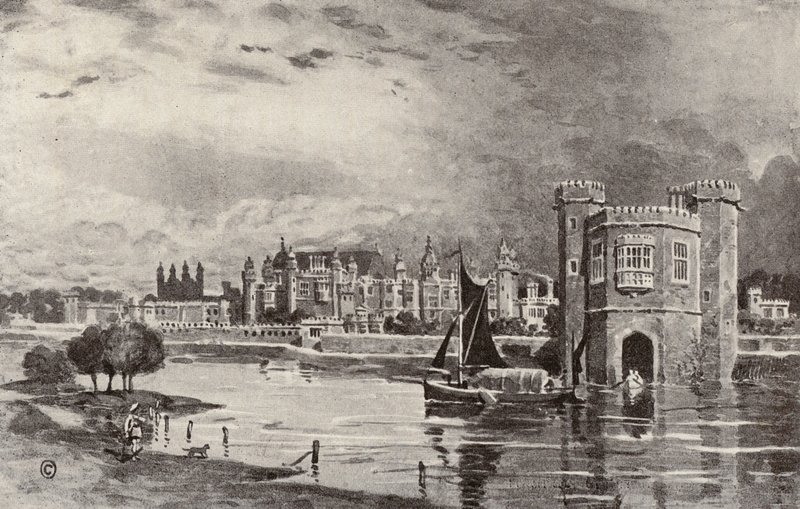 Hampton Court under Karl I:s dagar (litografi) av Thomas Hamilton Crawford