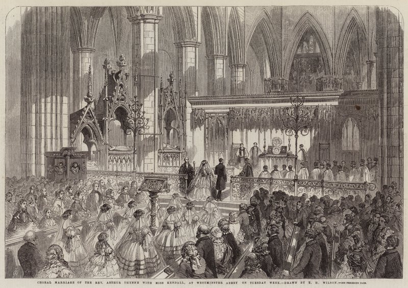 Körbröllop av pastor Arthur Thynne med Miss Kendall, i Westminster Abbey på tisdagsveckan av Thomas Harrington Wilson