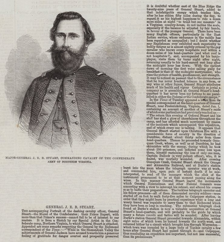 Generalmajor J E B Stuart, befälhavare för kavalleriet i den konfedererade armén i norra Virginia. av Thomas Harrington Wilson
