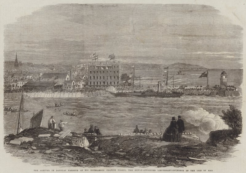 Ankomsten till Douglas Harbour av Hans Excellens Francis Pigott, den nyutnämnde guvernören av Isle of Man av Thomas Harrington Wilson