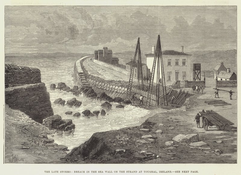 The sena Storms, Breach in the Sea Wall on the Strand at Youghal, Irland av Thomas Harrington Wilson