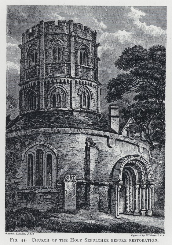 Heliga gravens kyrka före restaurering (gravyr) av Thomas Hearne