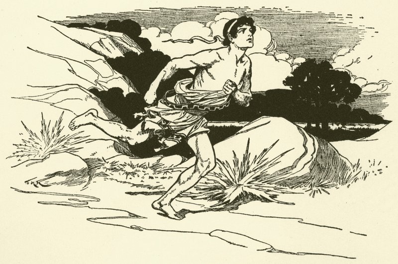 Med nyheter från Marathon (gravyr) av Thomas Heath Robinson