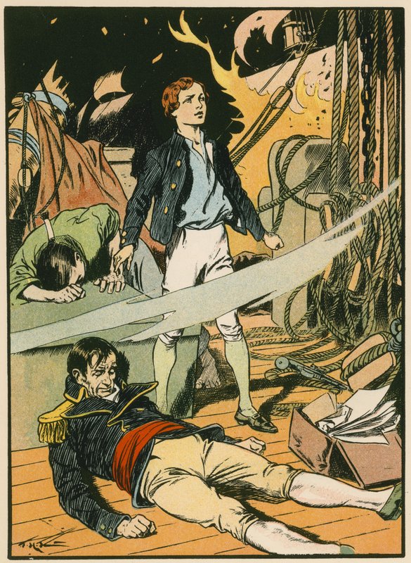 Casabianca på det brinnande fartyget (färglitografi) av Thomas Heath Robinson