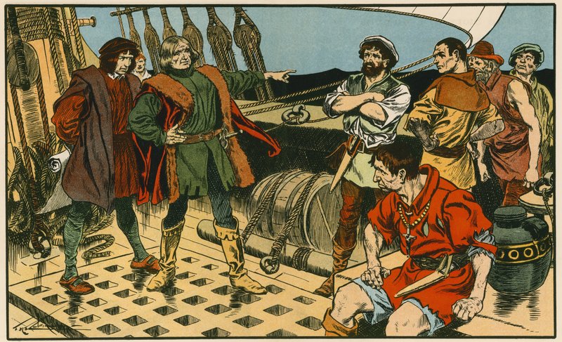 Christofer Columbus på sin resa till Amerika (färglitografi) av Thomas Heath Robinson