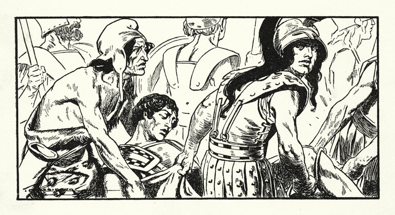 Leonidas död (litografi) av Thomas Heath Robinson