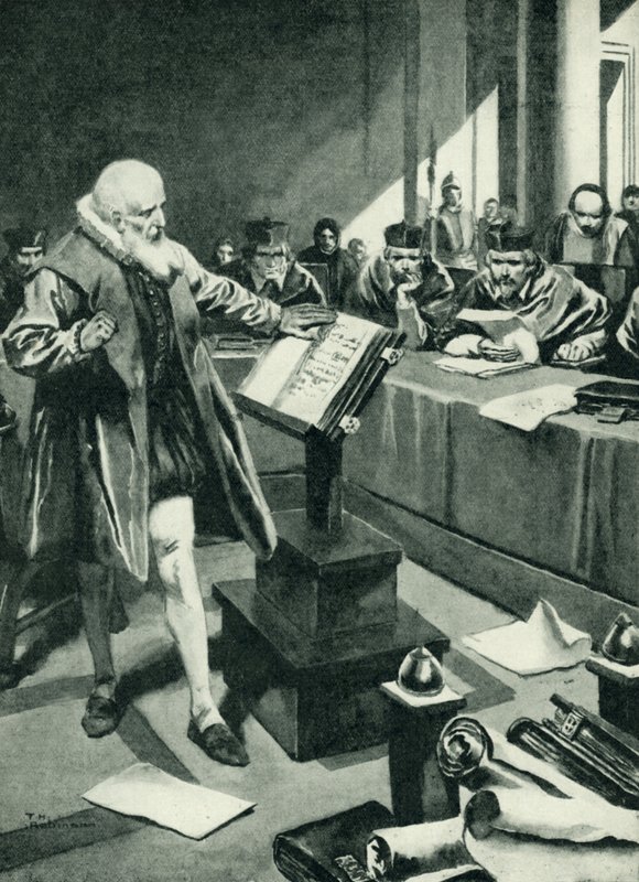 Galileo framträder inför kardinalerna (litografi) av Thomas Heath Robinson