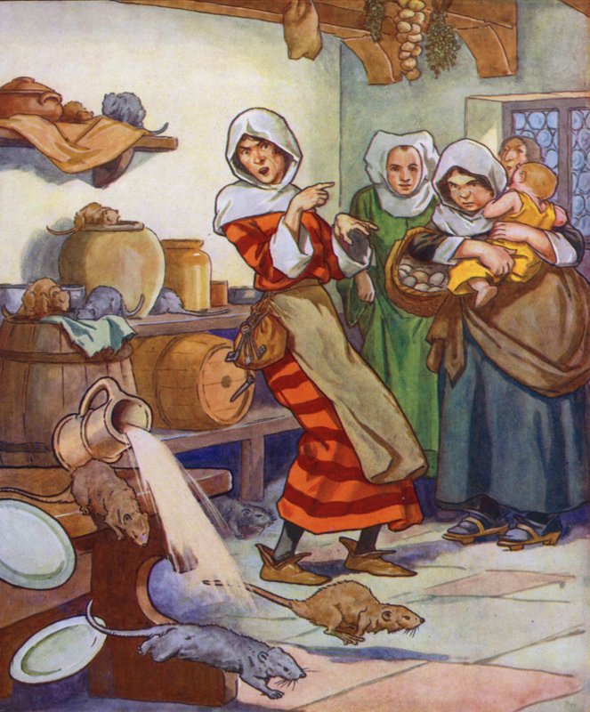 Illustration till The Pied Piper of Hamelin (färglitografi) av Thomas Heath Robinson