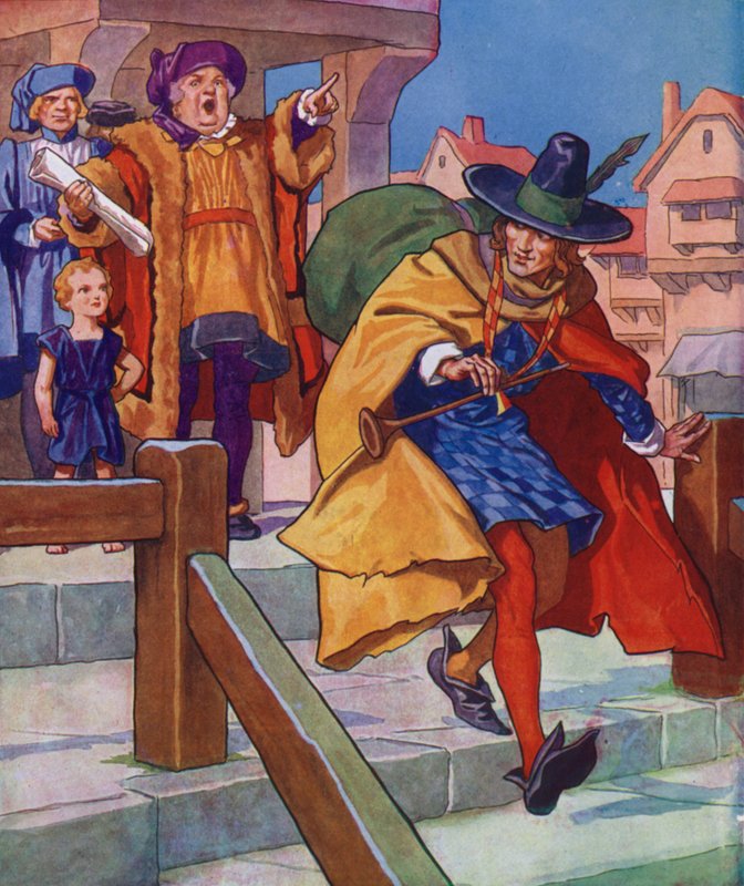 Illustration till The Pied Piper of Hamelin (färglitografi) av Thomas Heath Robinson