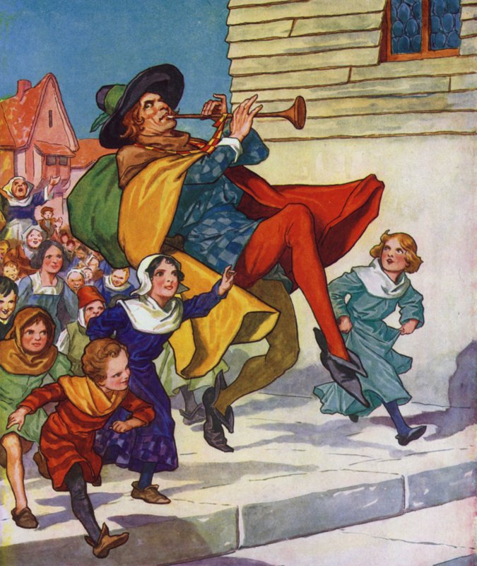 Illustration till The Pied Piper of Hamelin (färglitografi) av Thomas Heath Robinson