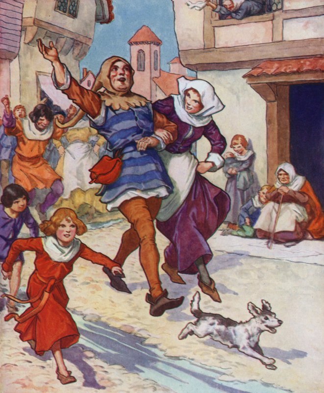 Illustration till The Pied Piper of Hamelin (färglitografi) av Thomas Heath Robinson
