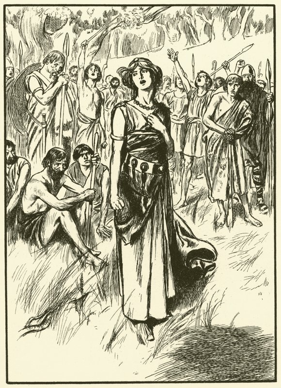 Drottning Boadicea och hennes soldater (gravyr) av Thomas Heath Robinson