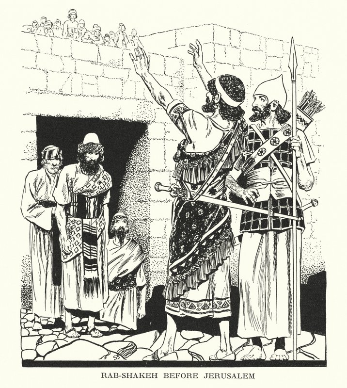 Rab-Shakeh framför Jerusalem (litografi) av Thomas Heath Robinson