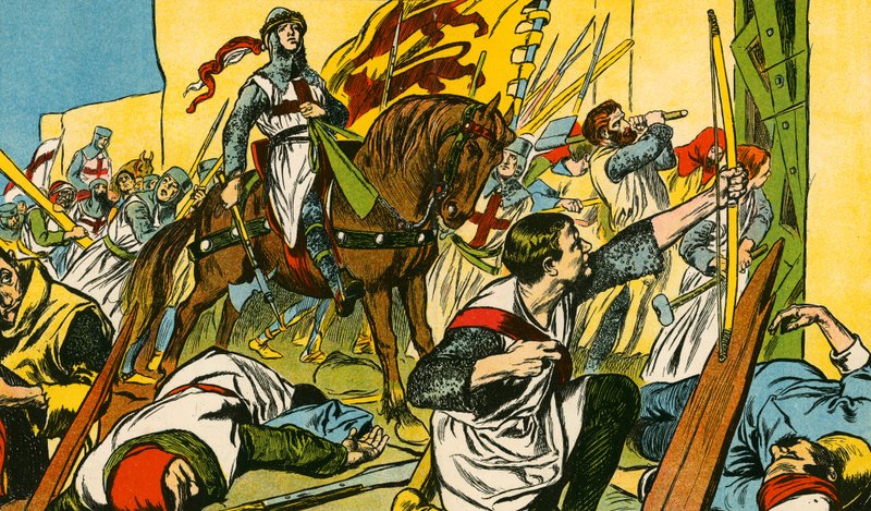 Richard Lejonhjärta i strid i det heliga landet (färglitografi) av Thomas Heath Robinson