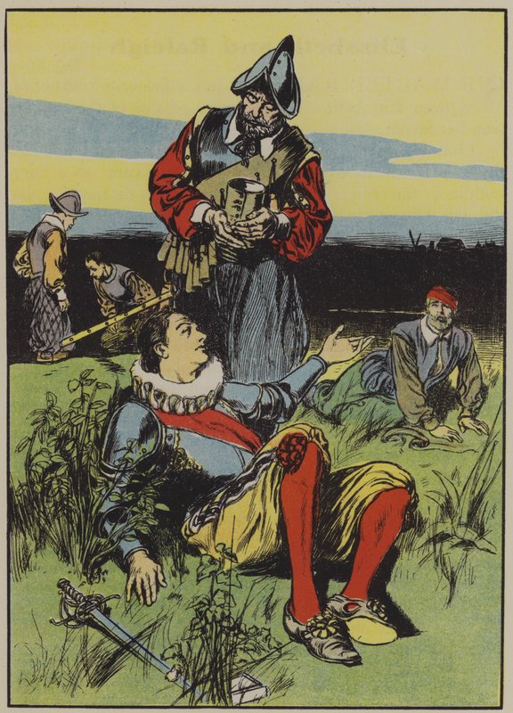 Sir Philip Sidney och den döende soldaten (färglitografi) av Thomas Heath Robinson