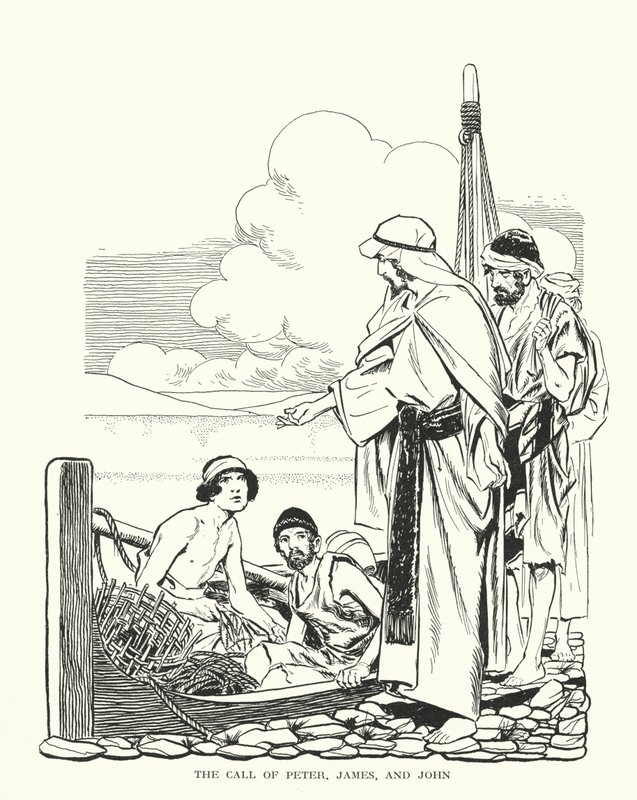 Kallelsen av Petrus, Jakob och Johannes (litografi) av Thomas Heath Robinson