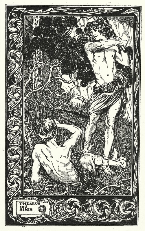 Theseus och Sinis (litografi) av Thomas Heath Robinson