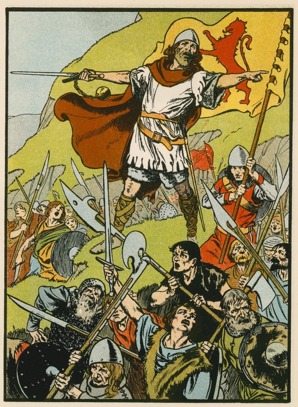 Wallace dirigerar sina soldater (färglitografi) av Thomas Heath Robinson