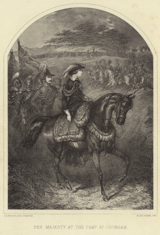 Hennes Majestät Drottning Victoria vid lägret i Chobham av Thomas Henry Nicholson