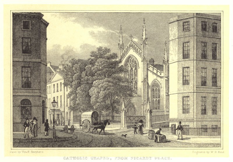 Katolska kapellet, från Picardy Place (gravyr) av Thomas Hosmer (after) Shepherd