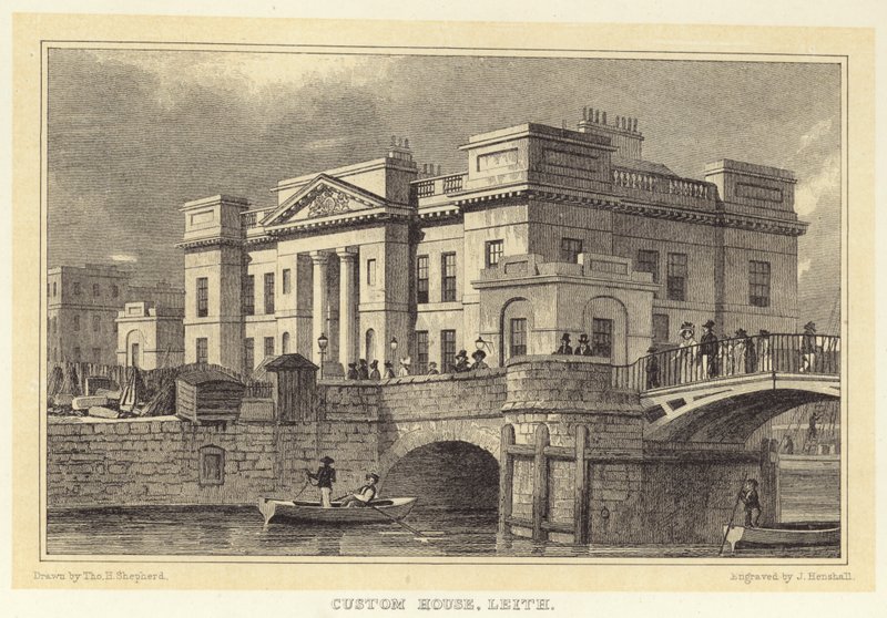 Custom House, Leith (gravyr) av Thomas Hosmer (after) Shepherd
