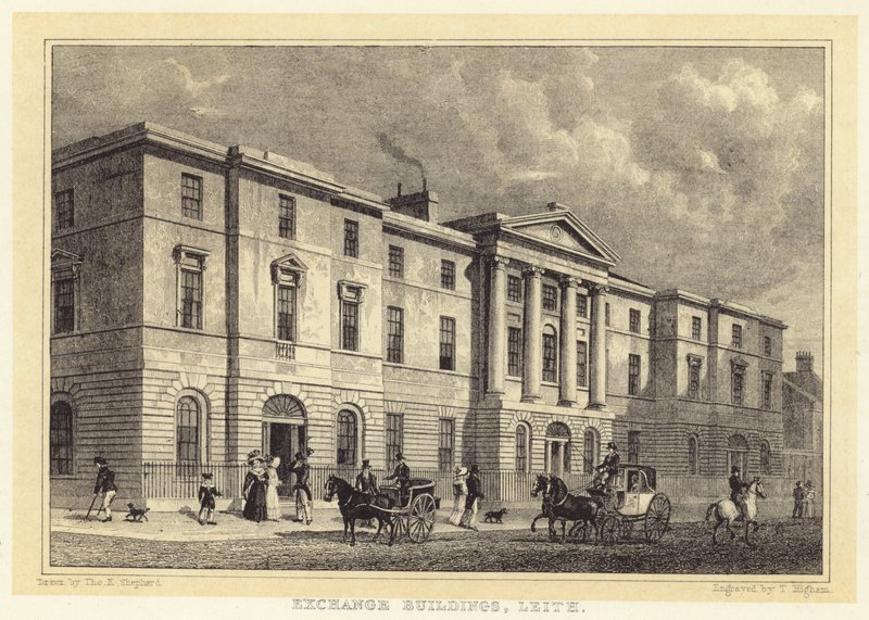Exchange Buildings, Leith (gravyr) av Thomas Hosmer (after) Shepherd