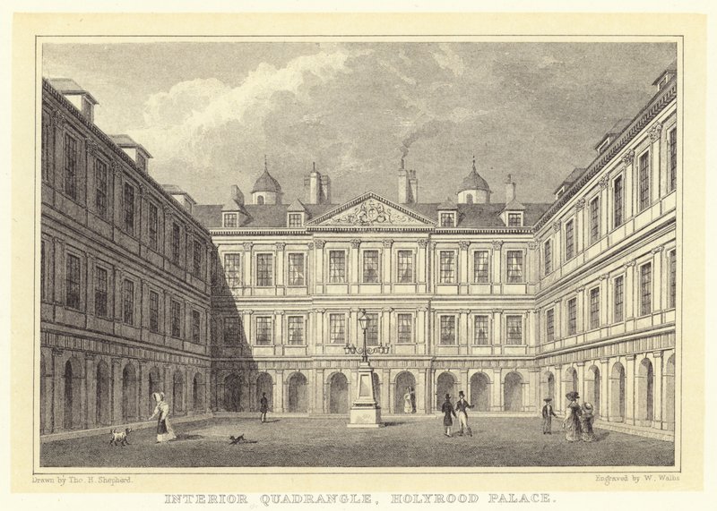 Interiör Quadrangle, Holyrood Palace (gravyr) av Thomas Hosmer (after) Shepherd