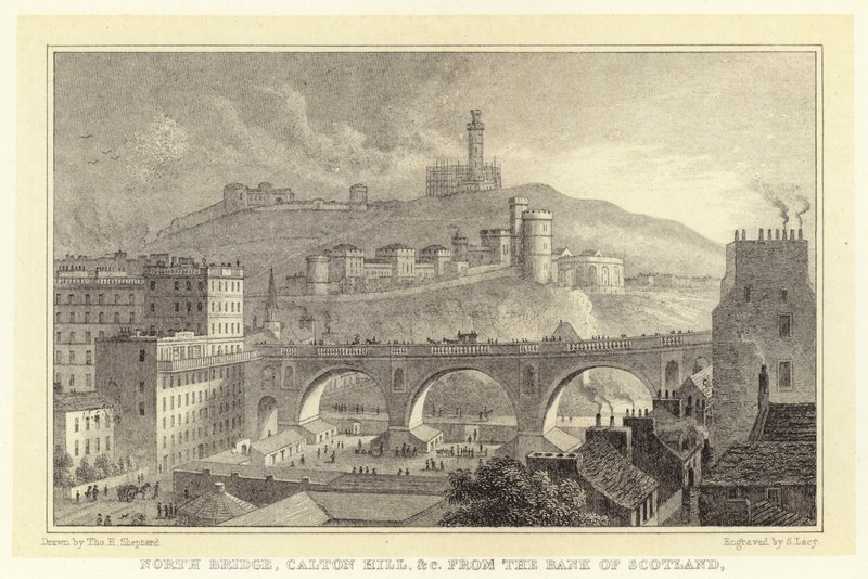 North Bridge, Caton Hill etc. från Bank of Scotland (gravyr) av Thomas Hosmer (after) Shepherd