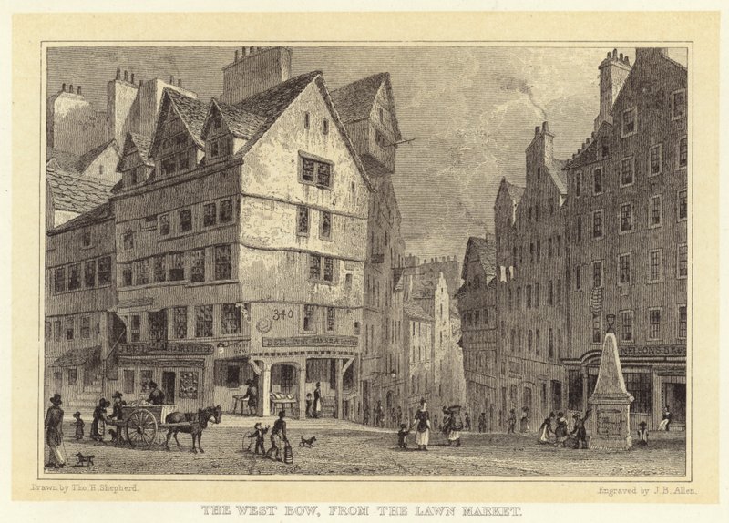 The West Bow, från Lawn Market (gravyr) av Thomas Hosmer (after) Shepherd