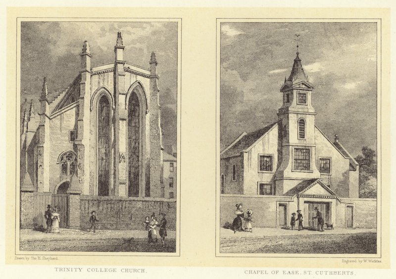Trinity College Church; Chapel of Ease, St Cuthberts (gravyr) av Thomas Hosmer (after) Shepherd