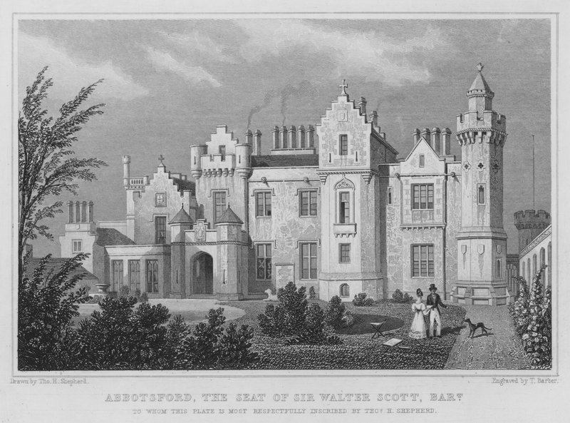 Abbotsford, säte för Sir Walter Scott, Baronet (gravyr) av Thomas Hosmer Shepherd