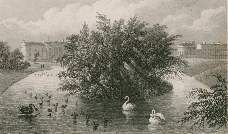 En ö vid sjön och en del av Cornwall och Clarence Terrace, Regent