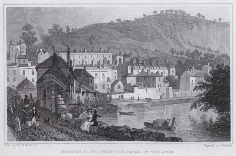 Beachen Cliff, från stranden av Avon (gravyr) av Thomas Hosmer Shepherd