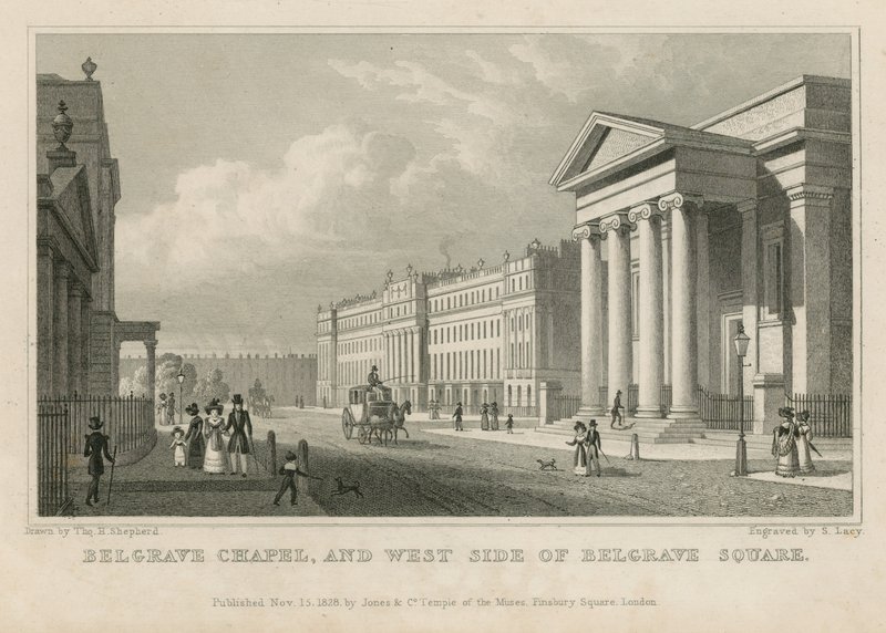 Belgrave Chapel och västra sidan av Belgrave Square av Thomas Hosmer Shepherd