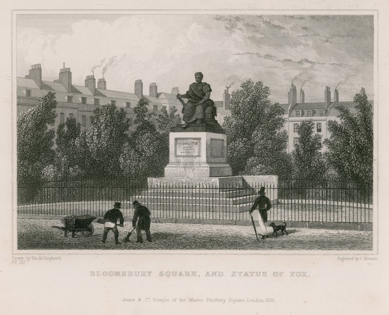 Bloomsbury Square och statyn av Fox av Thomas Hosmer Shepherd
