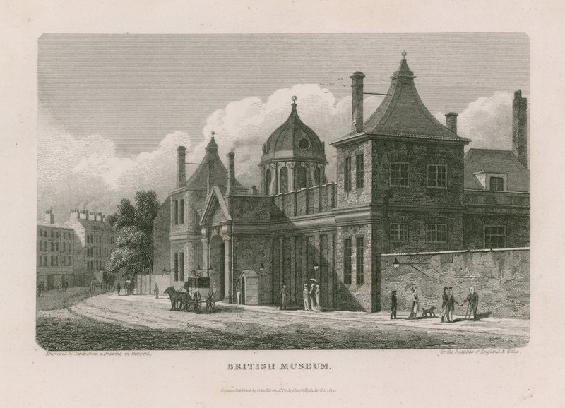 British Museum i Montague House av Thomas Hosmer Shepherd