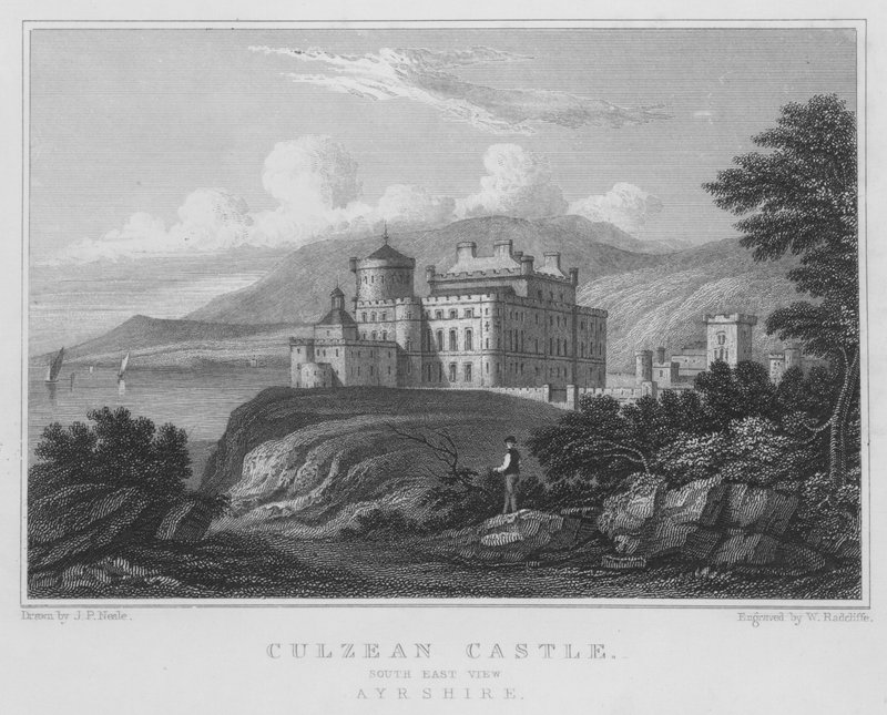Culzean Castle, South East View, Ayrshire (gravyr) av Thomas Hosmer Shepherd
