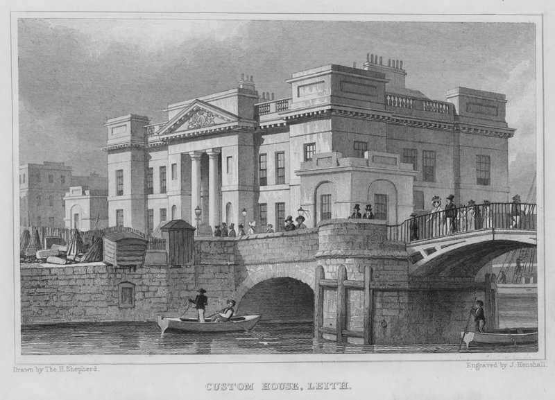Custom House, Leith (gravyr) av Thomas Hosmer Shepherd