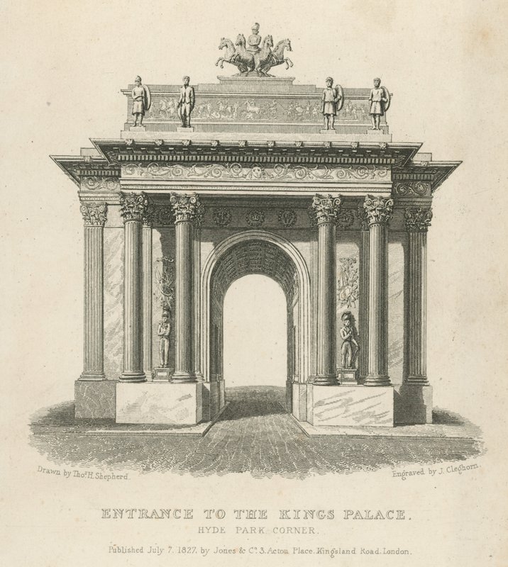 Ingång till Kings Palace, Hyde Park Corner av Thomas Hosmer Shepherd
