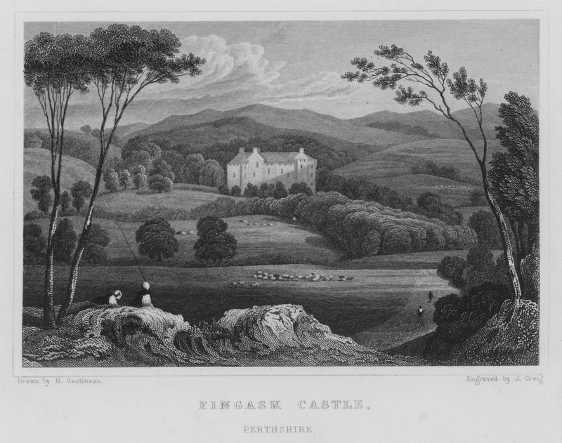 Fingask Castle, Perthshire (gravyr) av Thomas Hosmer Shepherd
