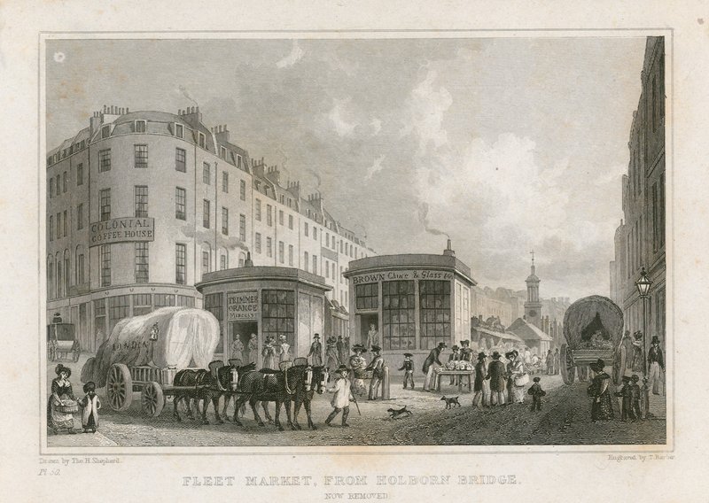 Fleet Market från Holborn Bridge (nu borttagen) av Thomas Hosmer Shepherd