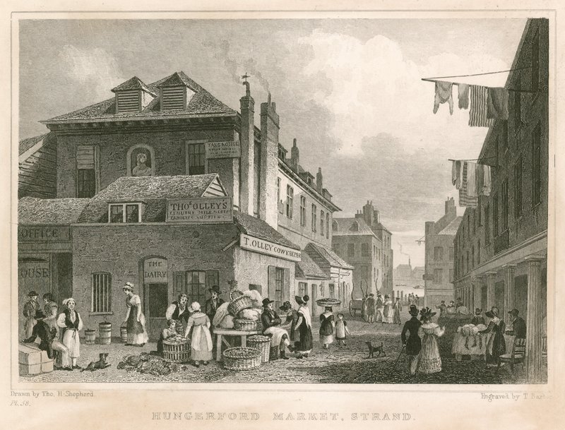 Hungerford Market, nära York Buildings, The Strand, London av Thomas Hosmer Shepherd