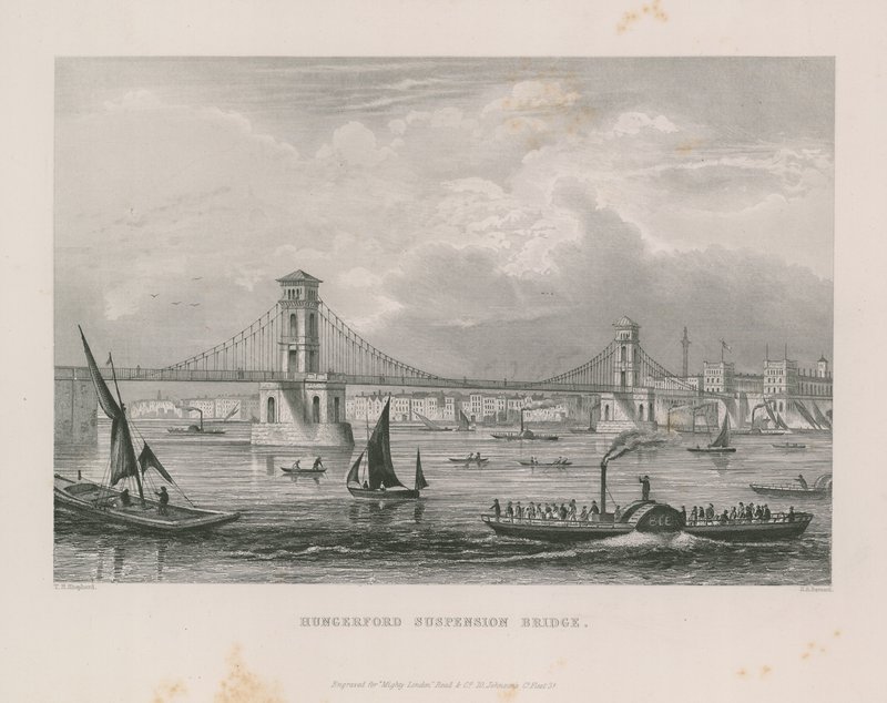 Hungerford Suspension Bridge över Themsen av Thomas Hosmer Shepherd