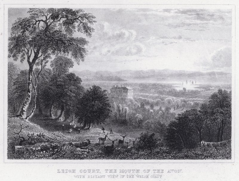 Leigh Court, the Mouth of the Avon, med avlägsen utsikt över den walesiska kusten (gravyr) av Thomas Hosmer Shepherd