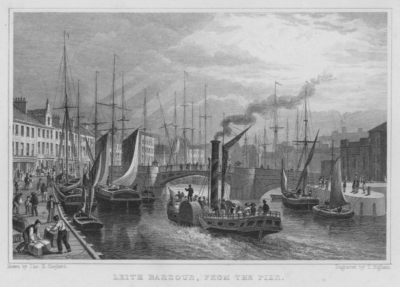 Leith Harbour, från piren (gravyr) av Thomas Hosmer Shepherd