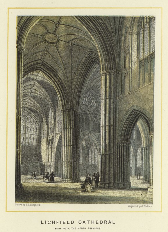 Lichfield Cathedral, utsikt från norra korsarmen av Thomas Hosmer Shepherd